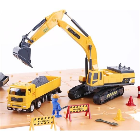 Construction Site Vehicles Toy Set, Kids Engineering Playset, Tractor, Digger - Picture 4 of 6